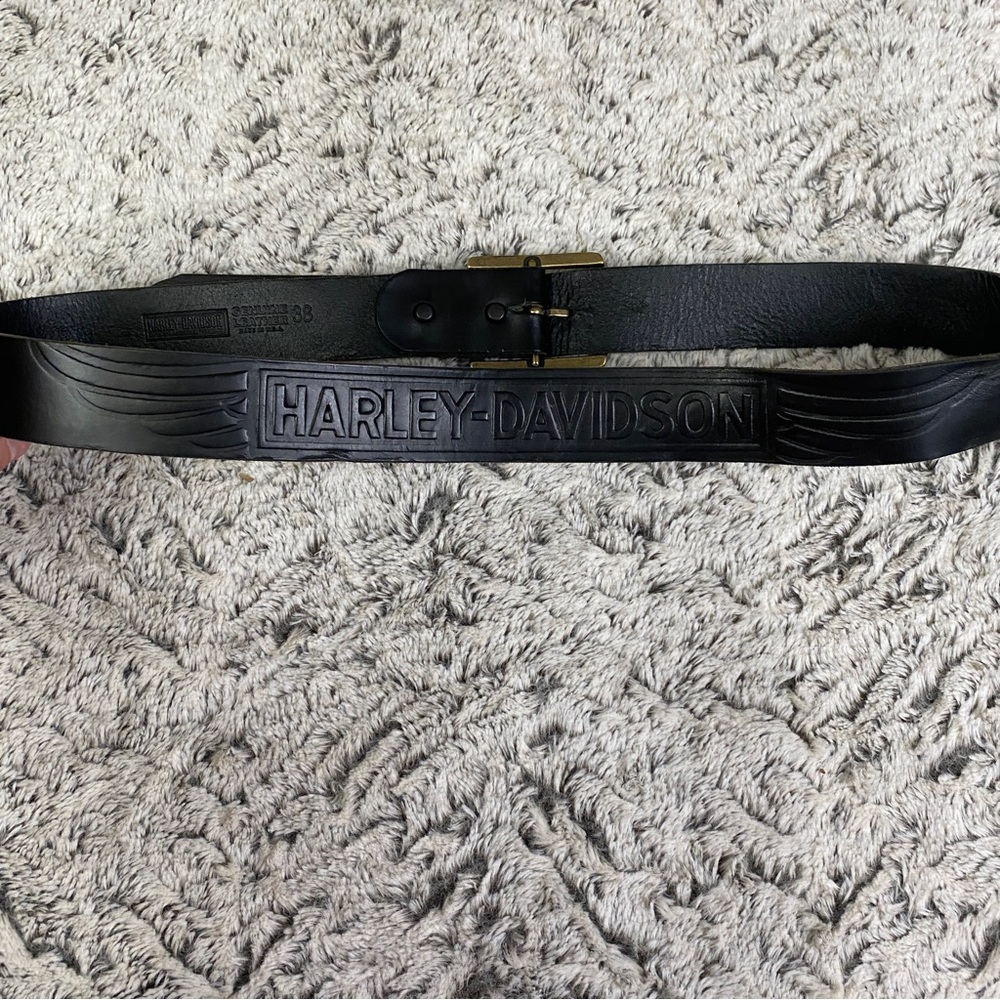 HD Harley Davidson Leather Belt Brass Buckle sz 38